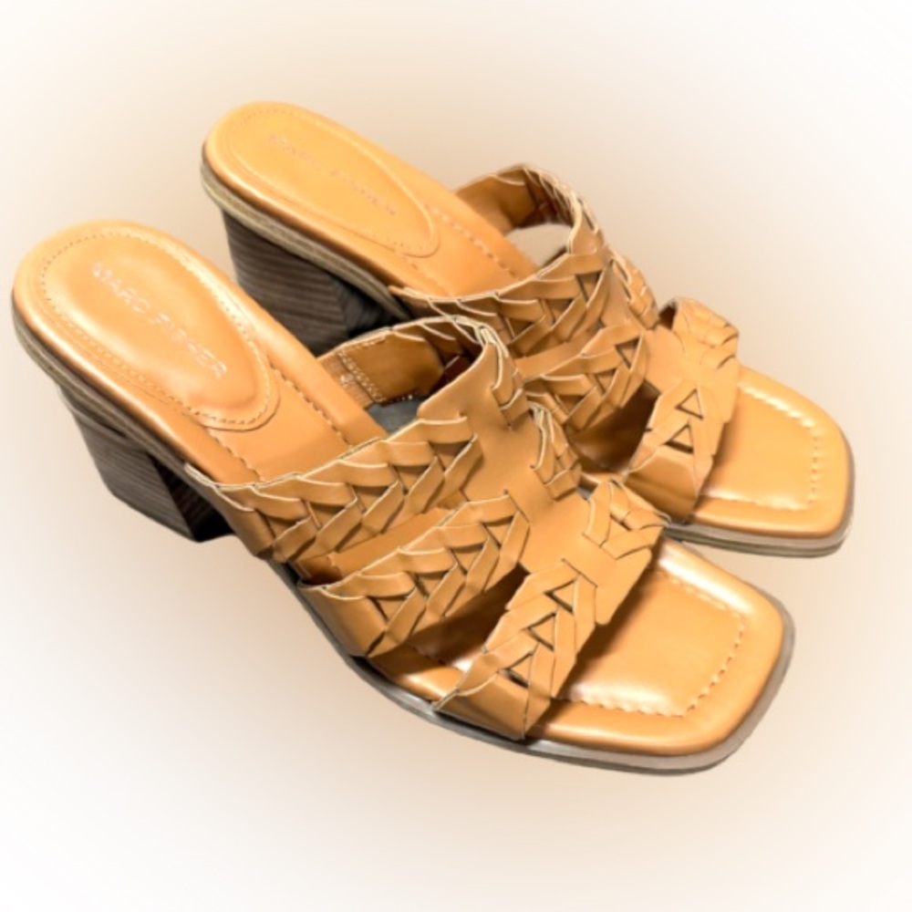 Marc Fisher Matina Sandal Slip-on Block Heel Size 9.5 Square Toe Worn Once